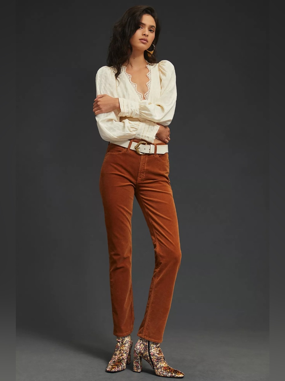 MOTHER The Mid-Rise Dazzler Corduroy Pants Brown Monks Robe Size 28 NWT